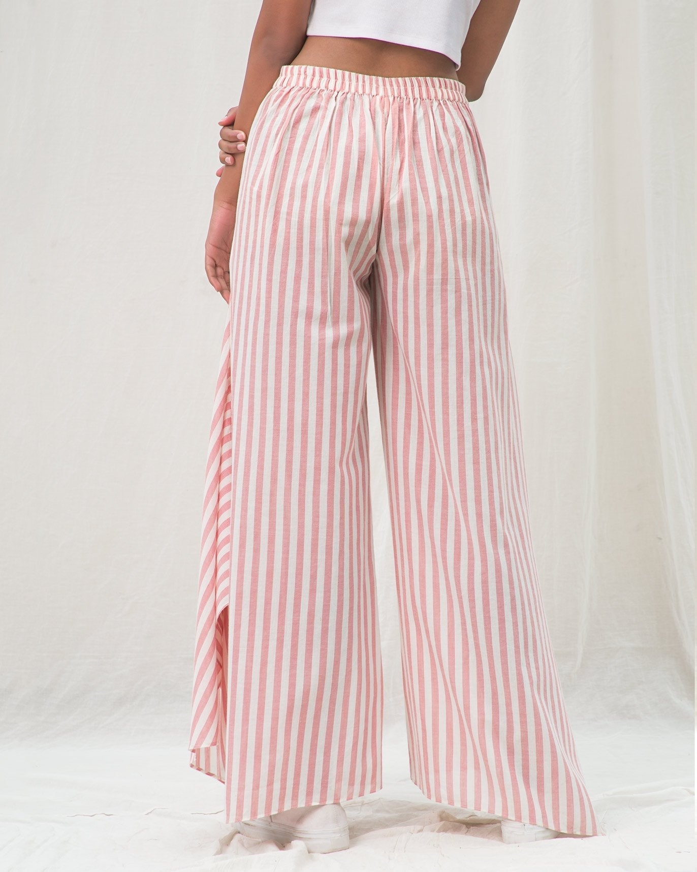 Uneven Hem Stripe Pants - Pink