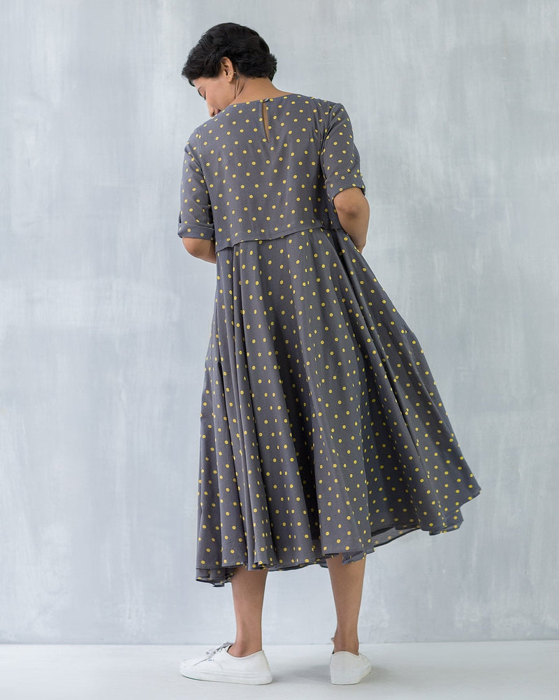 Waist Dot Pleat Dress