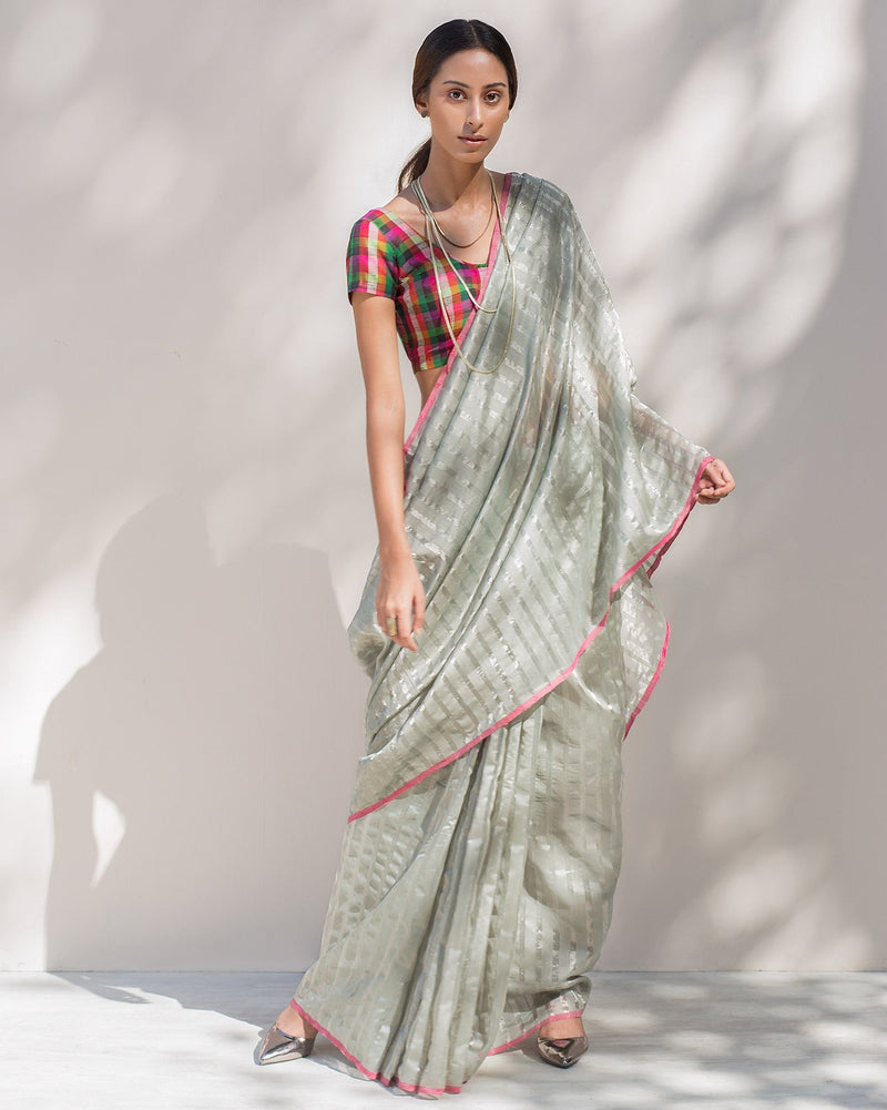 Zari Stripe Sari - Green