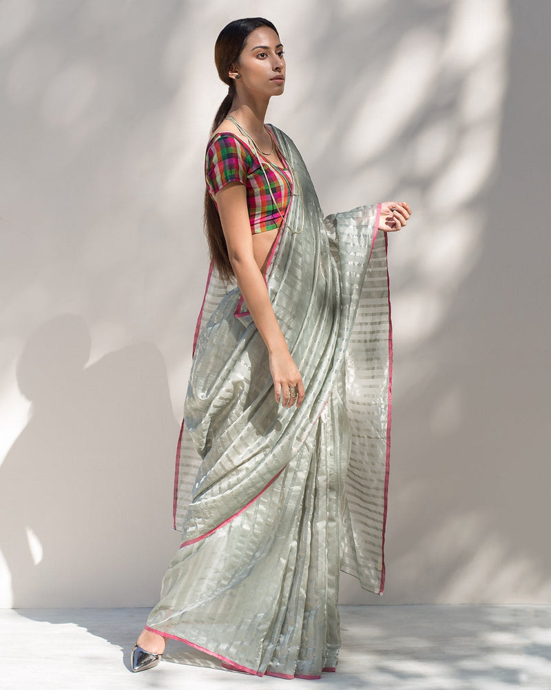 Zari Stripe Sari - Green