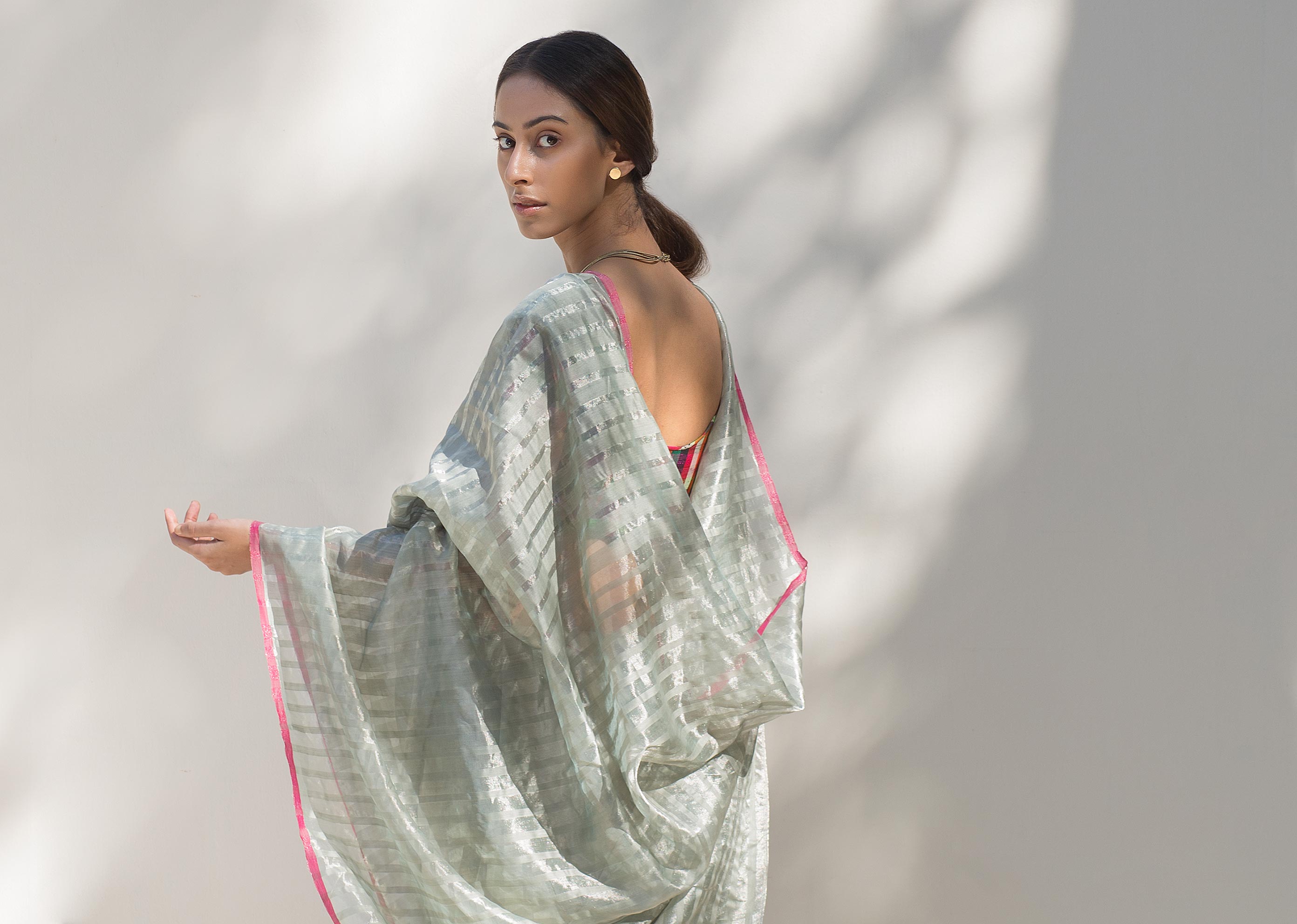 Zari Stripe Sari - Green