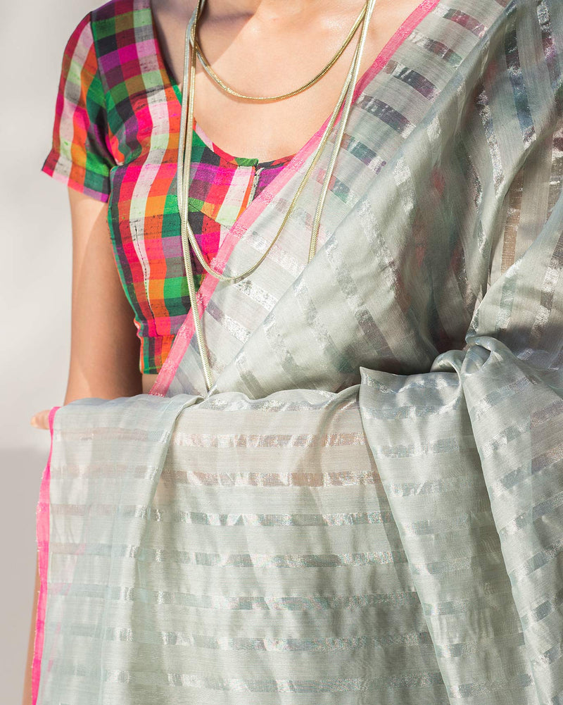 Zari Stripe Sari - Green