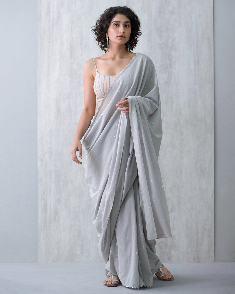 Teardrop Cotton Sari - Grey