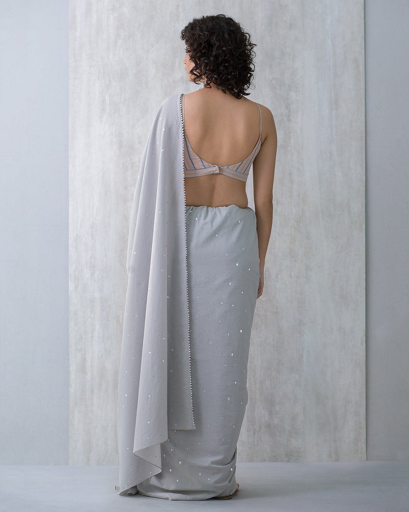 Teardrop Cotton Sari - Grey