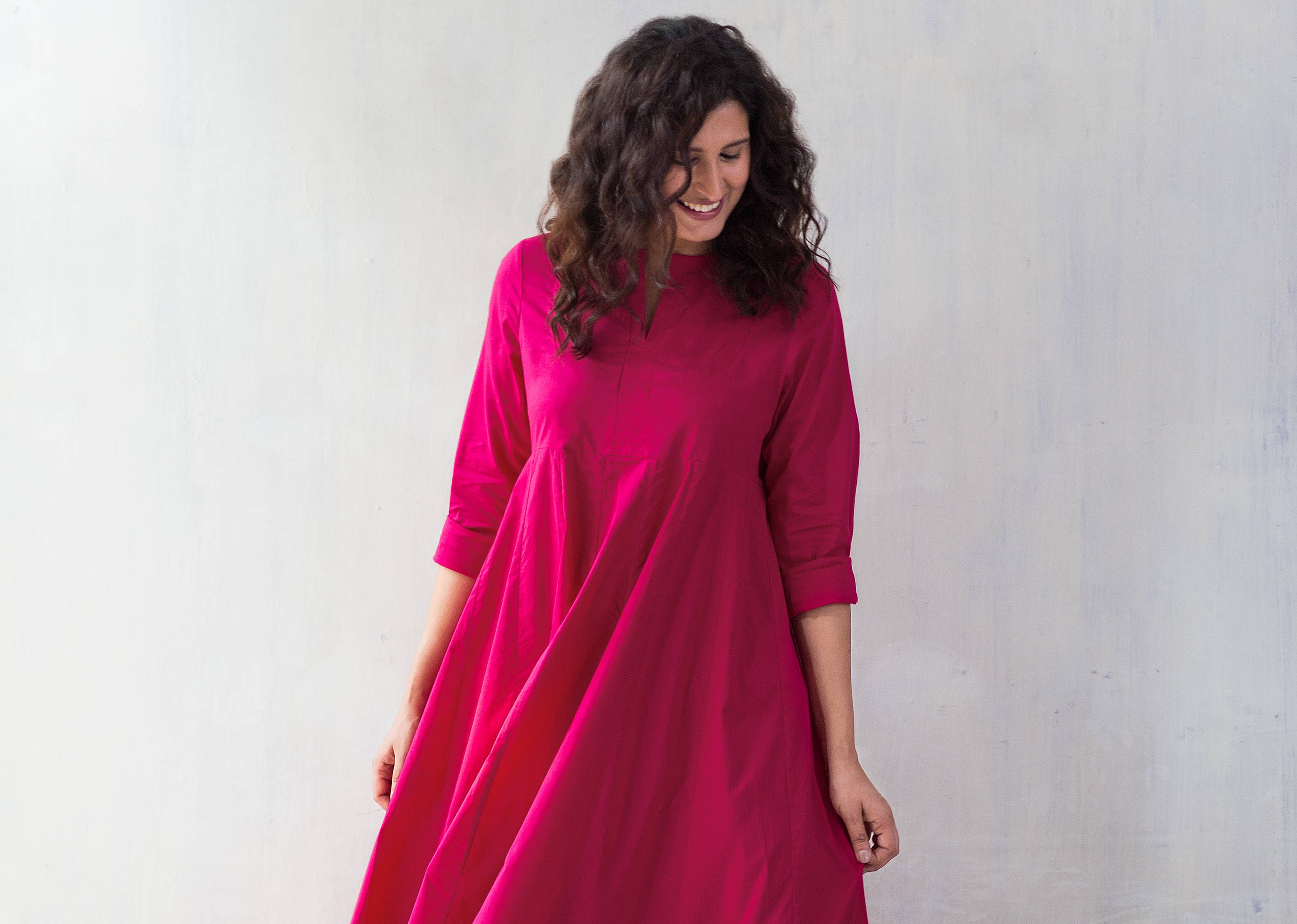Tisya Plain Kurta - Fuchsia