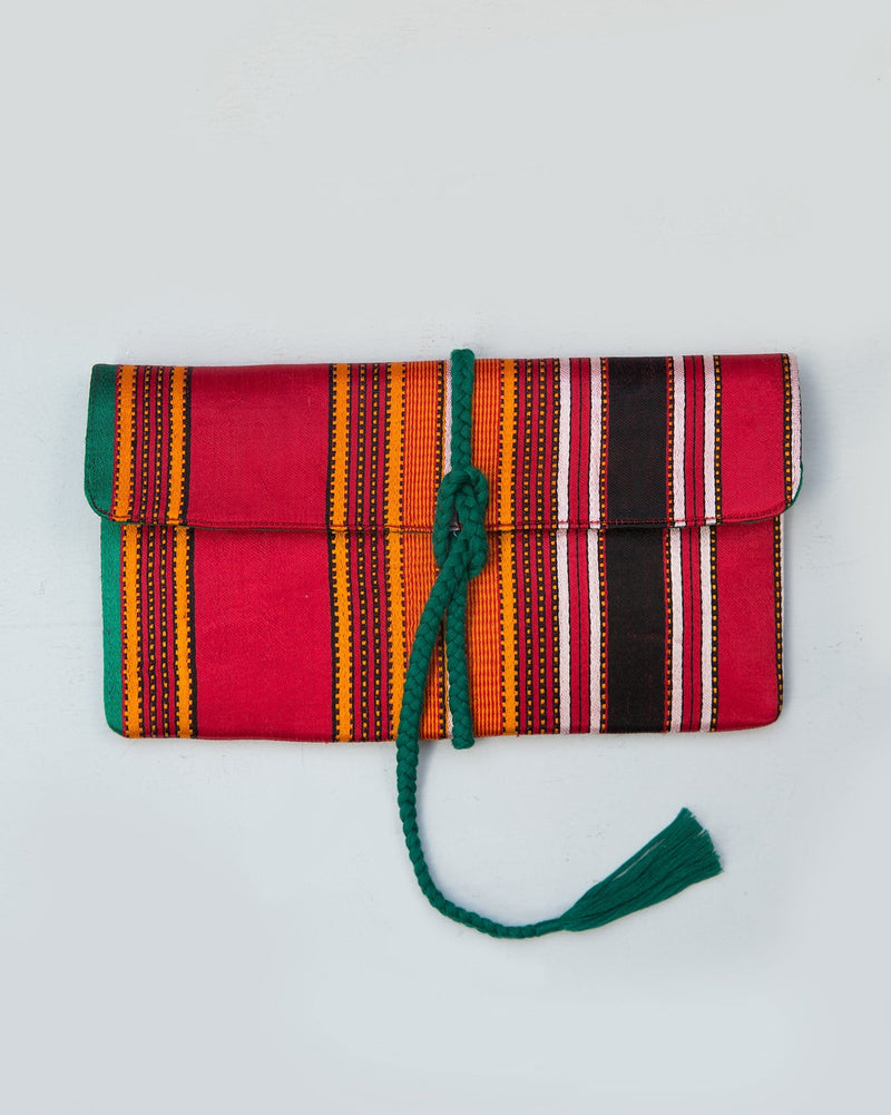 Stripe Flap Clutch- Red & Brown