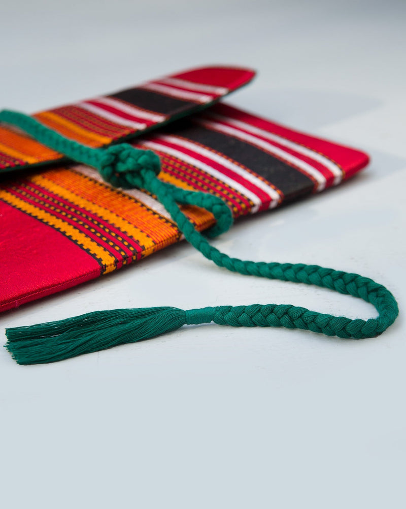 Stripe Flap Clutch- Red & Brown