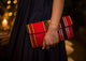 Stripe Flap Clutch- Red & Brown