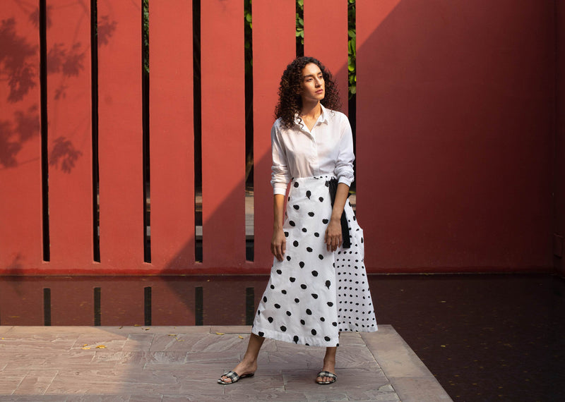 Side Knot Skirt - White & Black