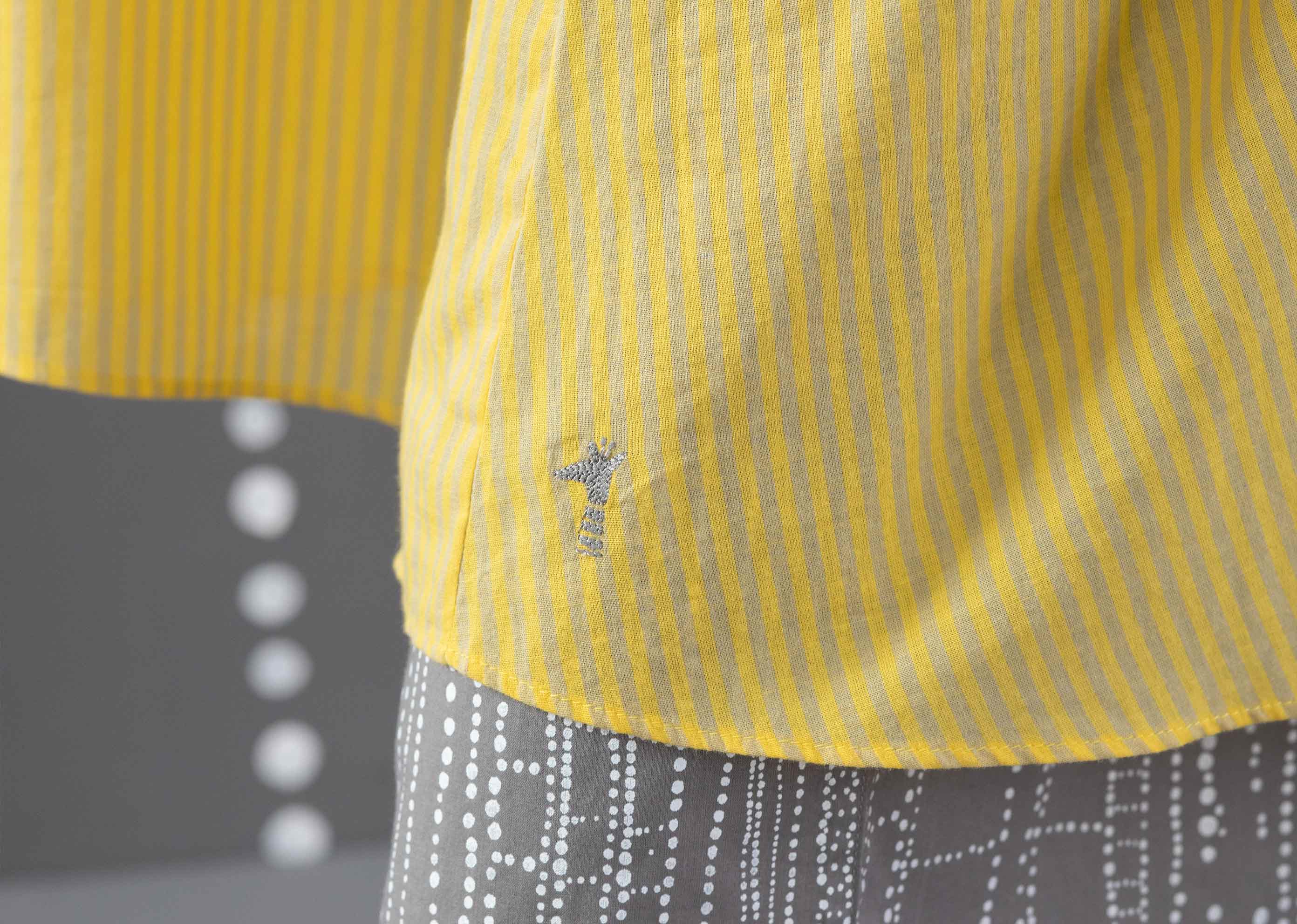 V-Neck Kaftan - Yellow & Grey Stripes