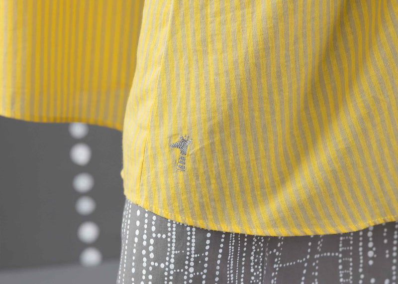 V-Neck Kaftan - Yellow & Grey Stripes