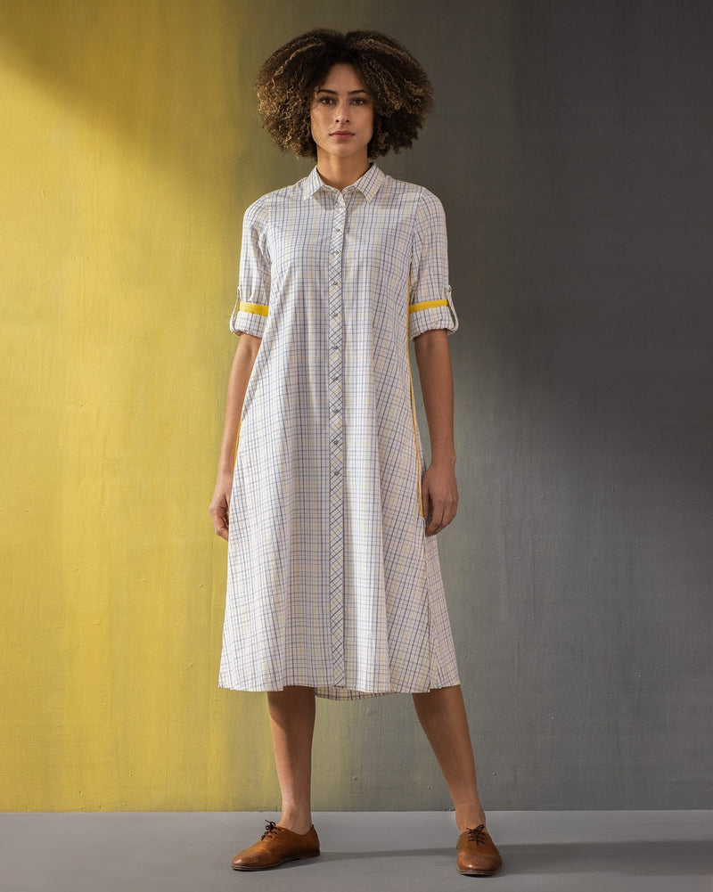 Transit Long Sleeve Dress - Yellow & White