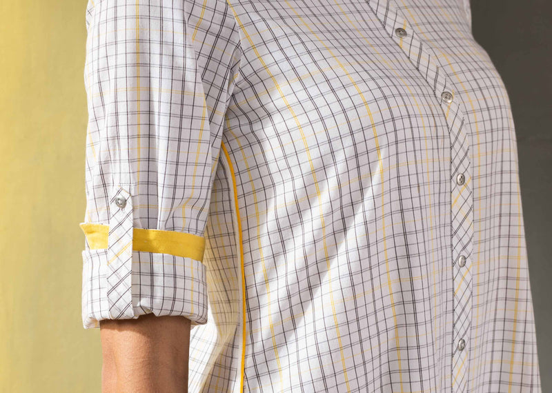Transit Long Sleeve Dress - Yellow & White