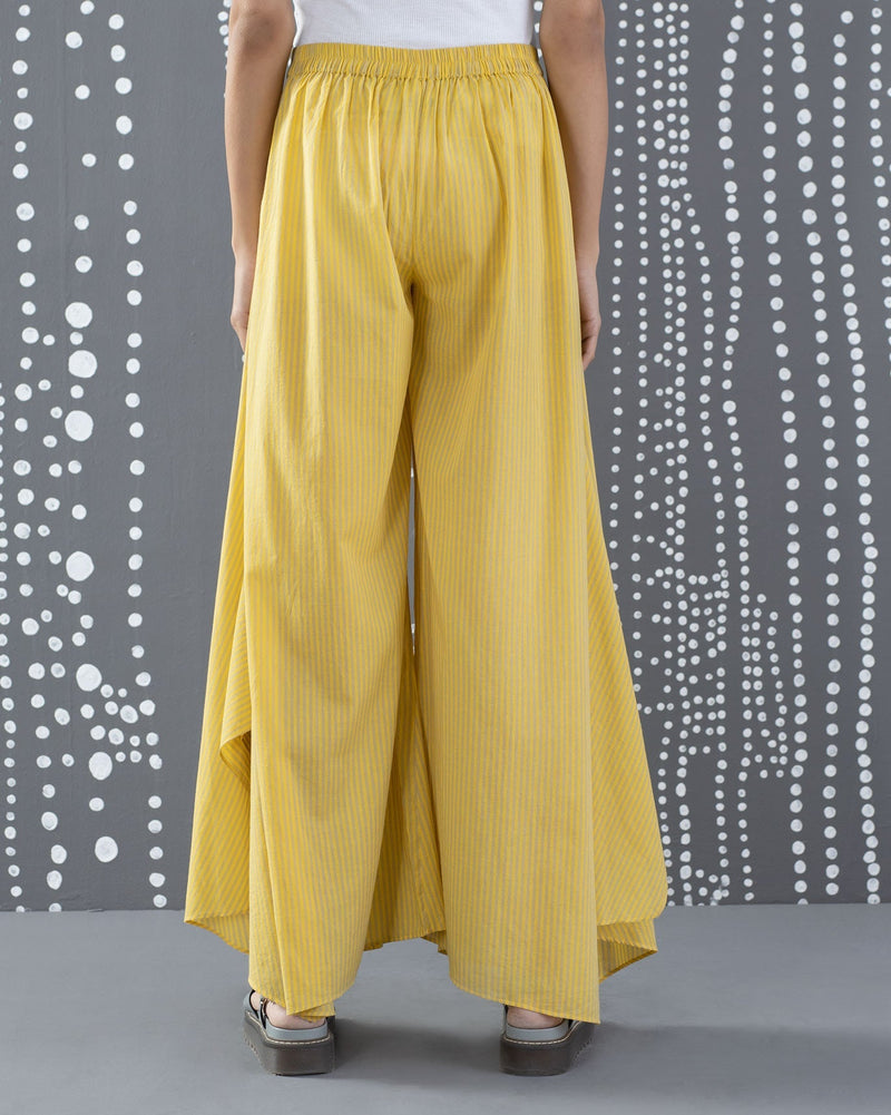 Uneven Hem Stripe Pants - Yellow & Grey