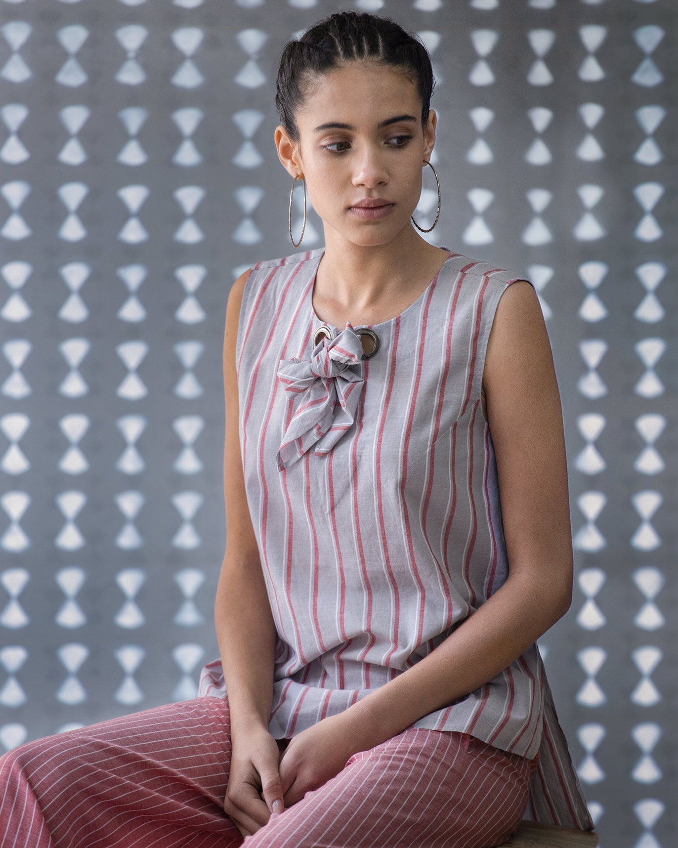 Rivet Stripe Top - Red & Grey