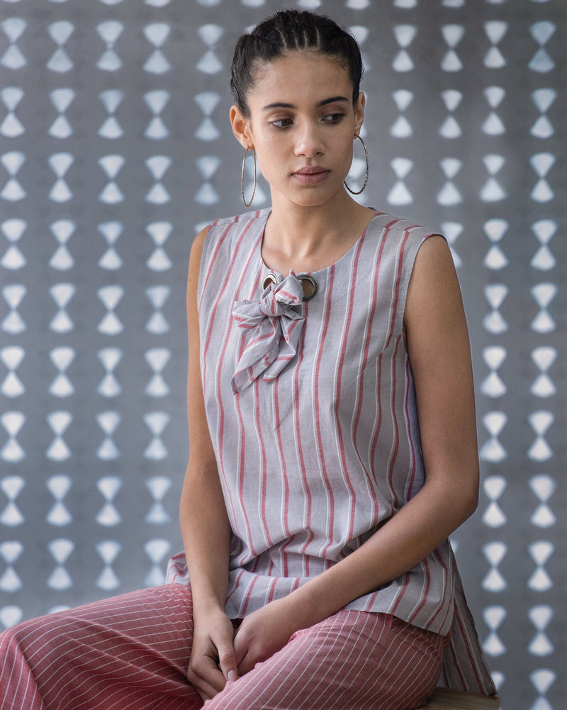 Rivet Stripe Top - Red & Grey