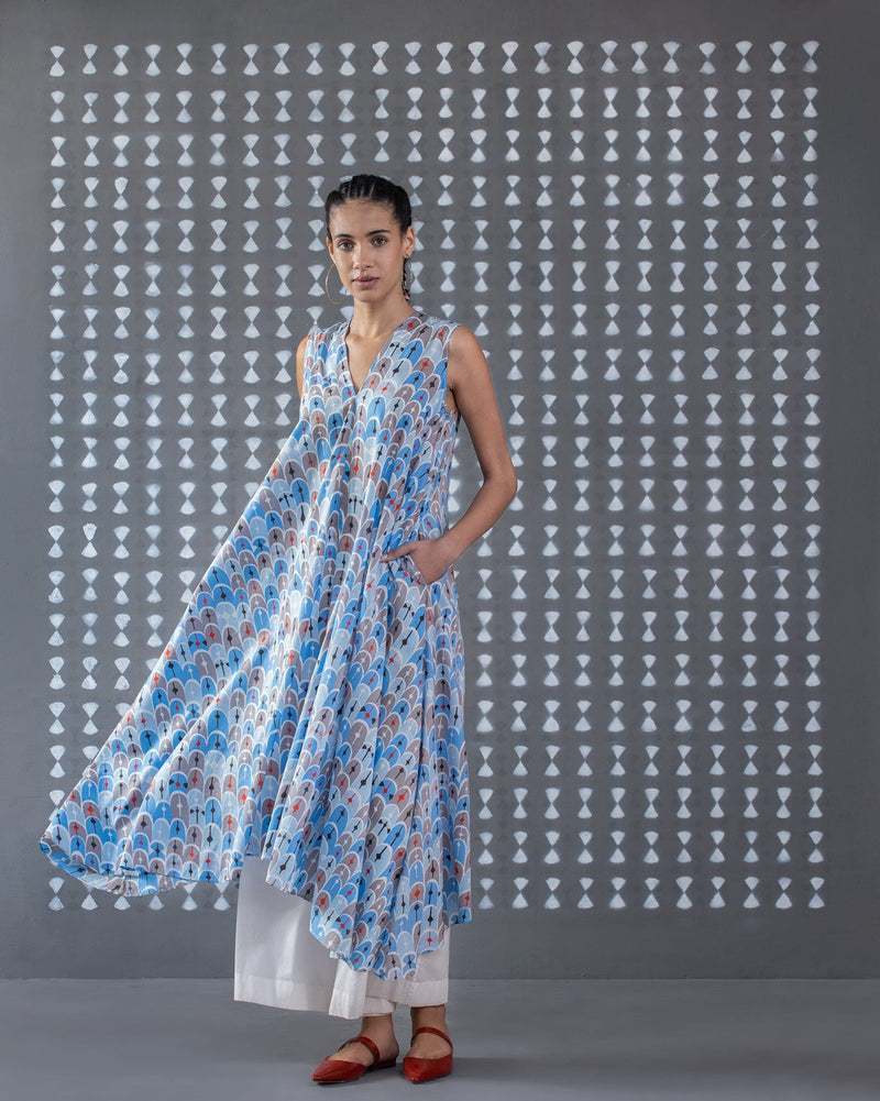 Sleeveless V-Neck Kurta - Blue