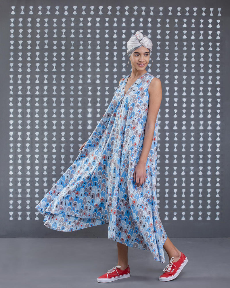 Sleeveless V-Neck Kurta - Blue