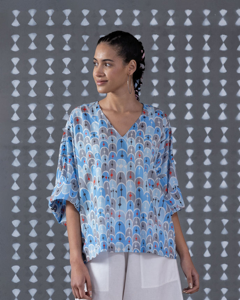 Short V Neck Top - Blue