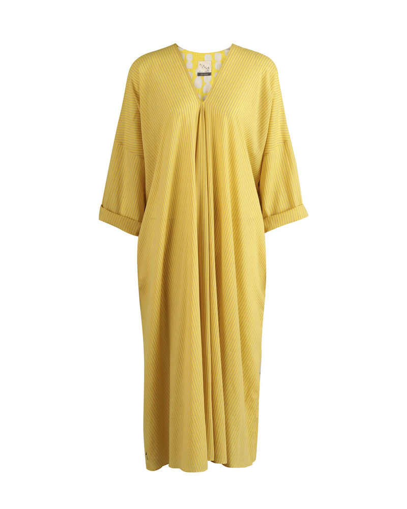 V-Neck Kaftan - Yellow & Grey Stripes