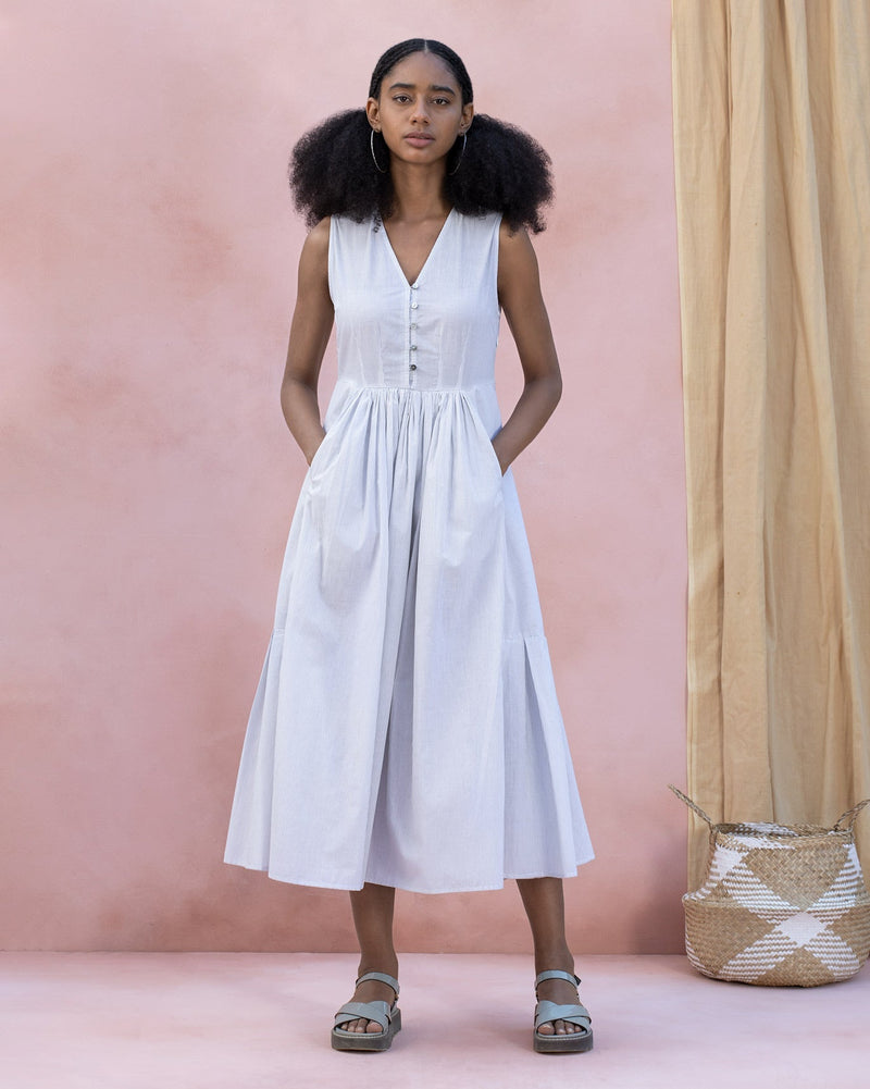 Ubuntu Maxi Dress - Grey Pin Stripes