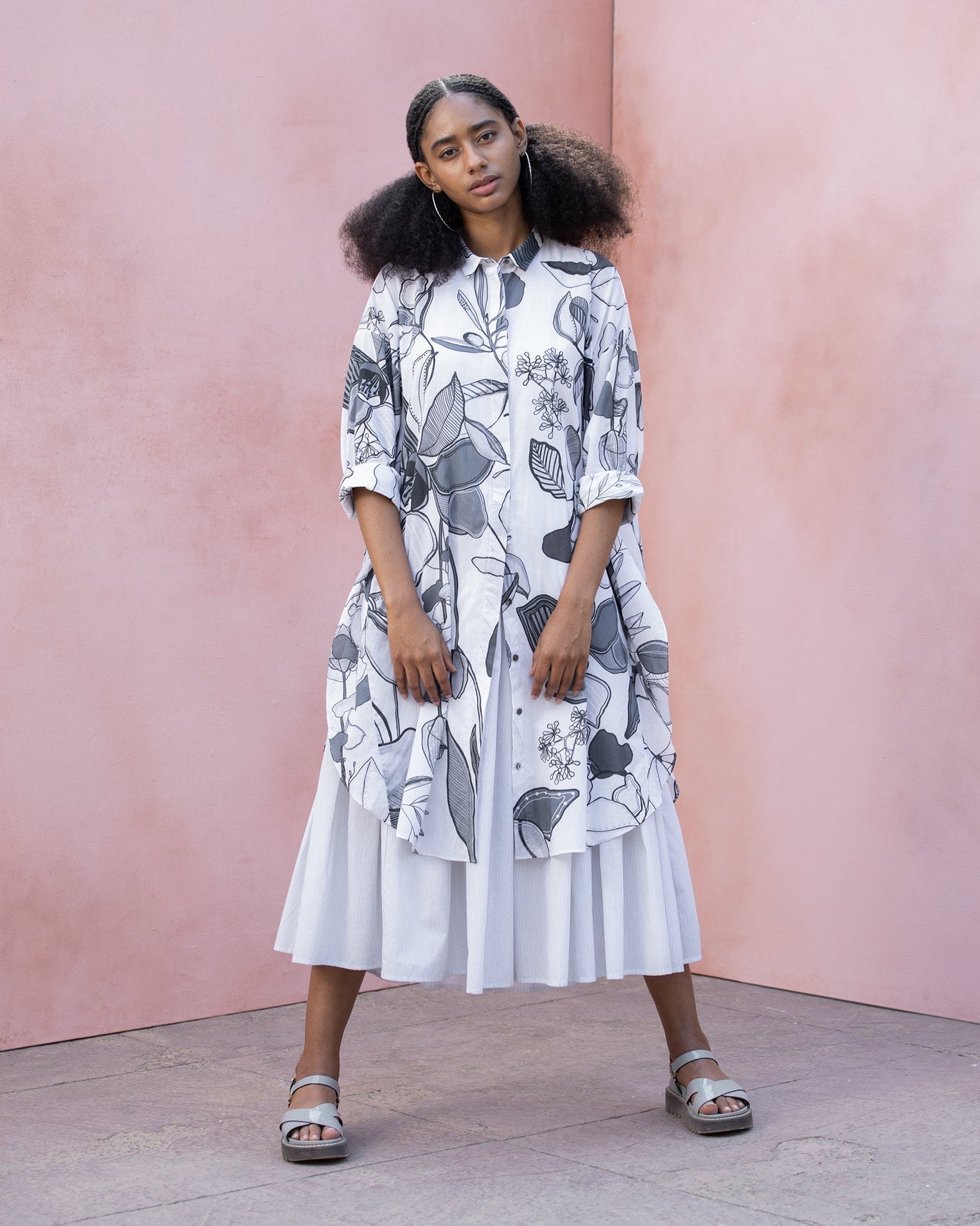 Ubuntu Maxi Dress - Grey Pin Stripes