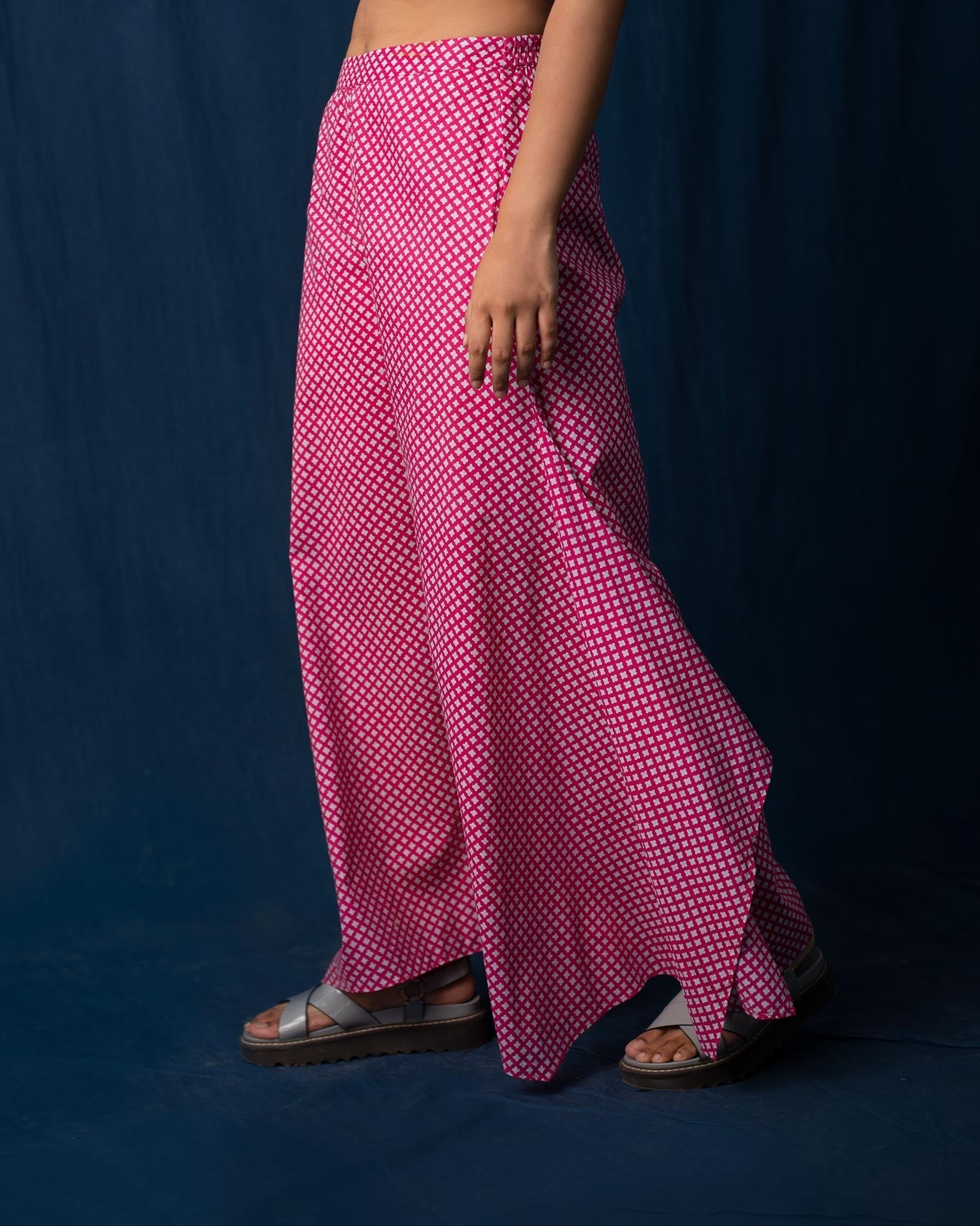Uneven Hem Pants - Pink & Grey