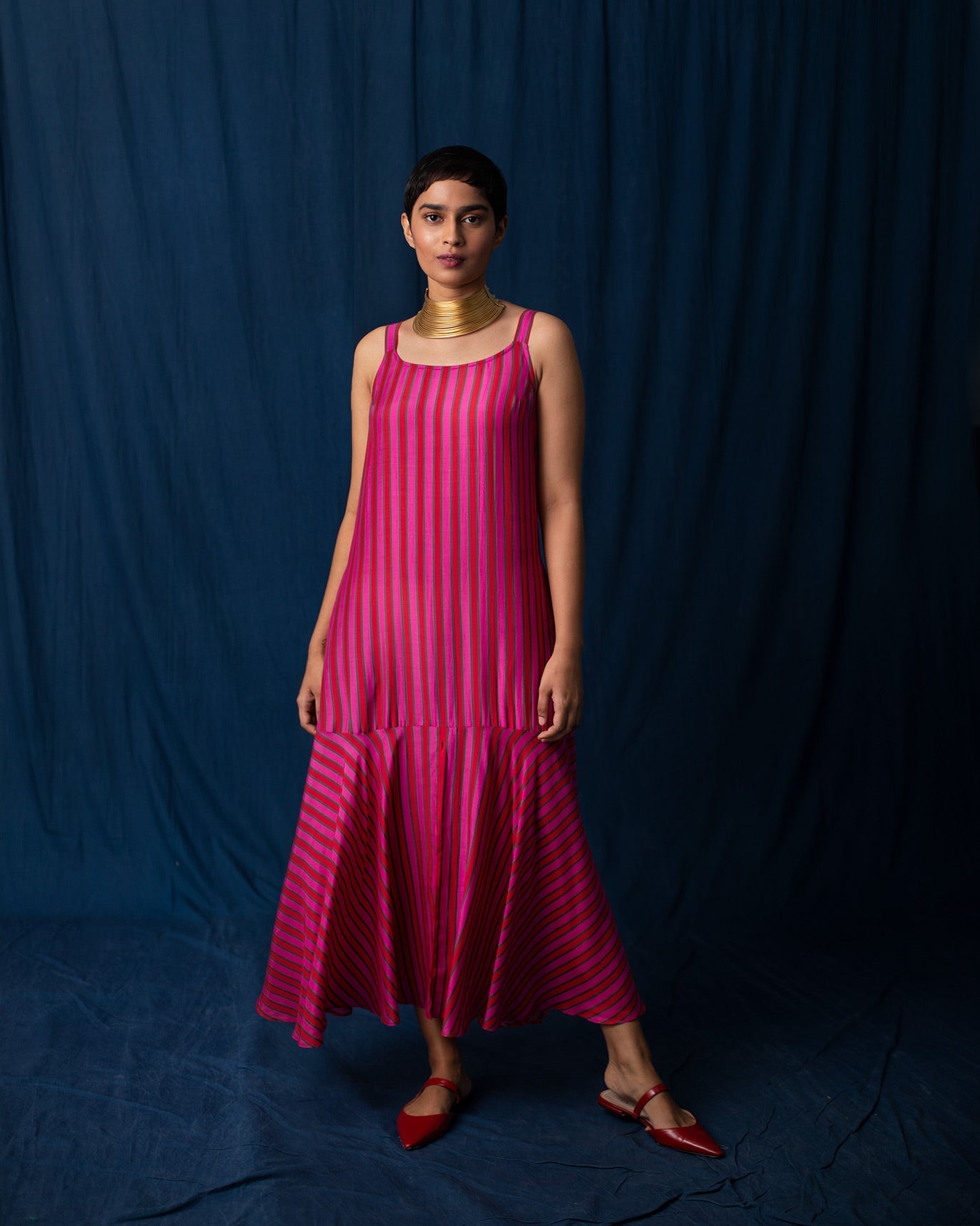 Strappy Flare Dress - Pink & Red