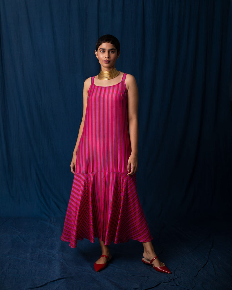 Strappy Flare Dress - Pink & Red