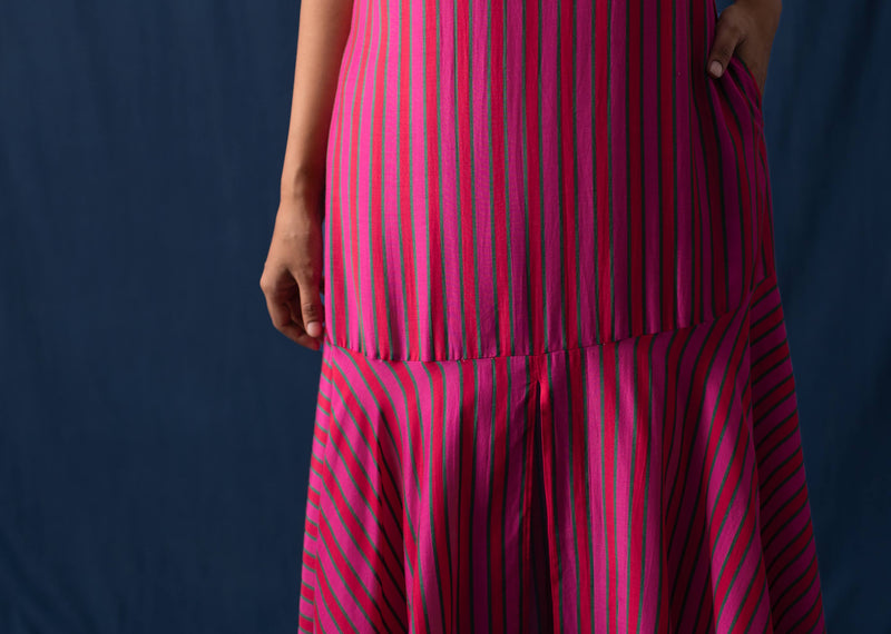 Strappy Flare Dress - Pink & Red