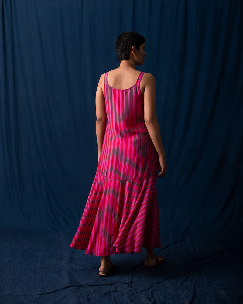 Strappy Flare Dress - Pink & Red