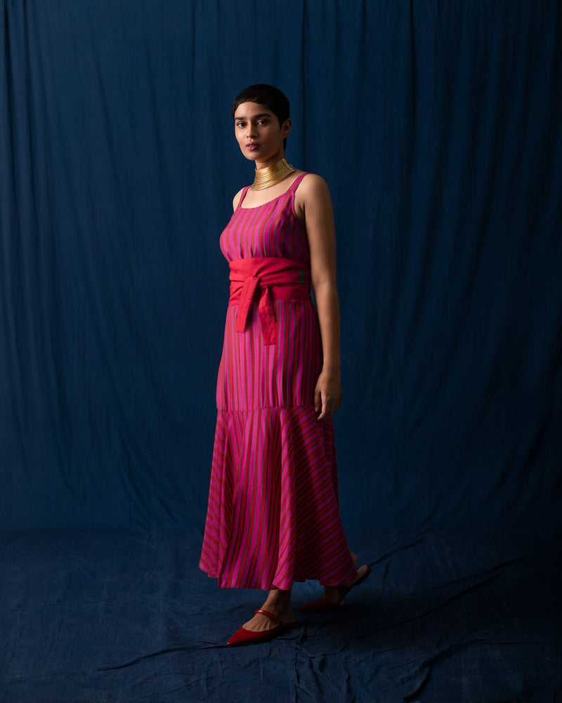 Strappy Flare Dress - Pink & Red