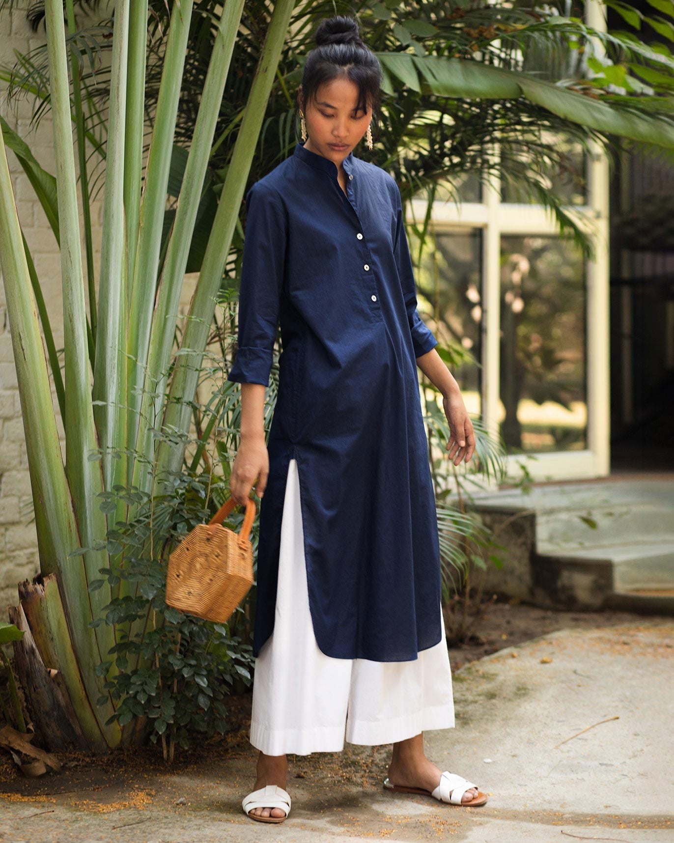 Basic Long Length Kurta - Navy