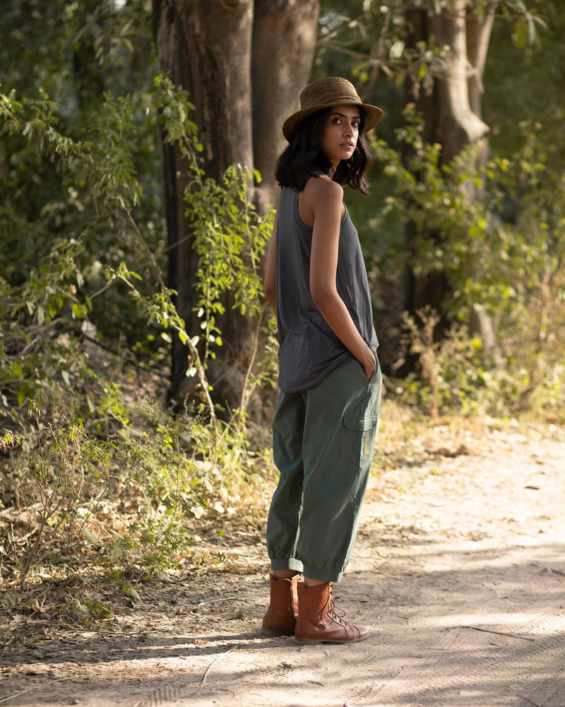 Ribbed Cargo Pants - Olive