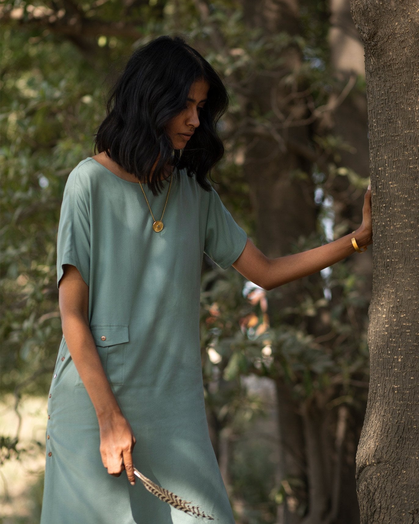 Safar Boat Neck Dress - Olive
