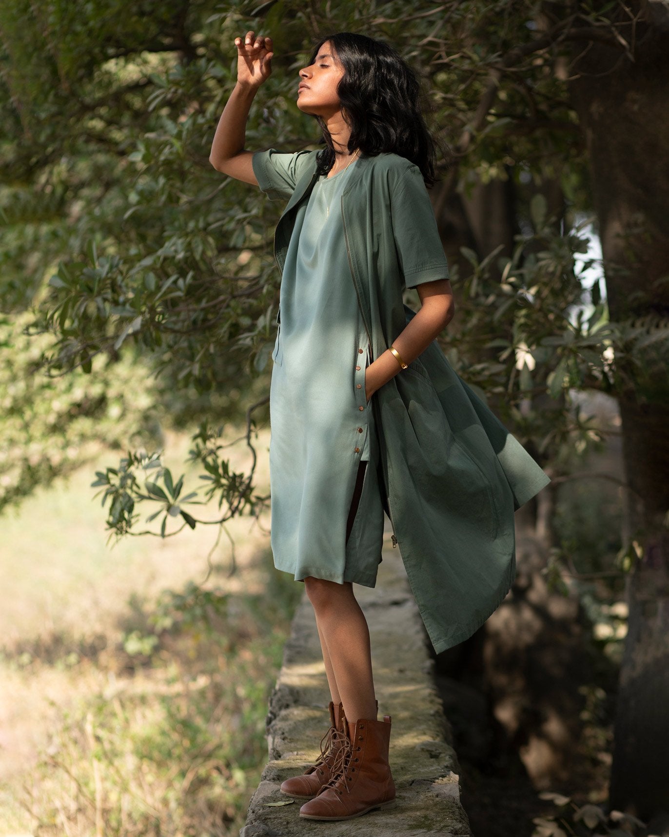 Safar Boat Neck Dress - Olive