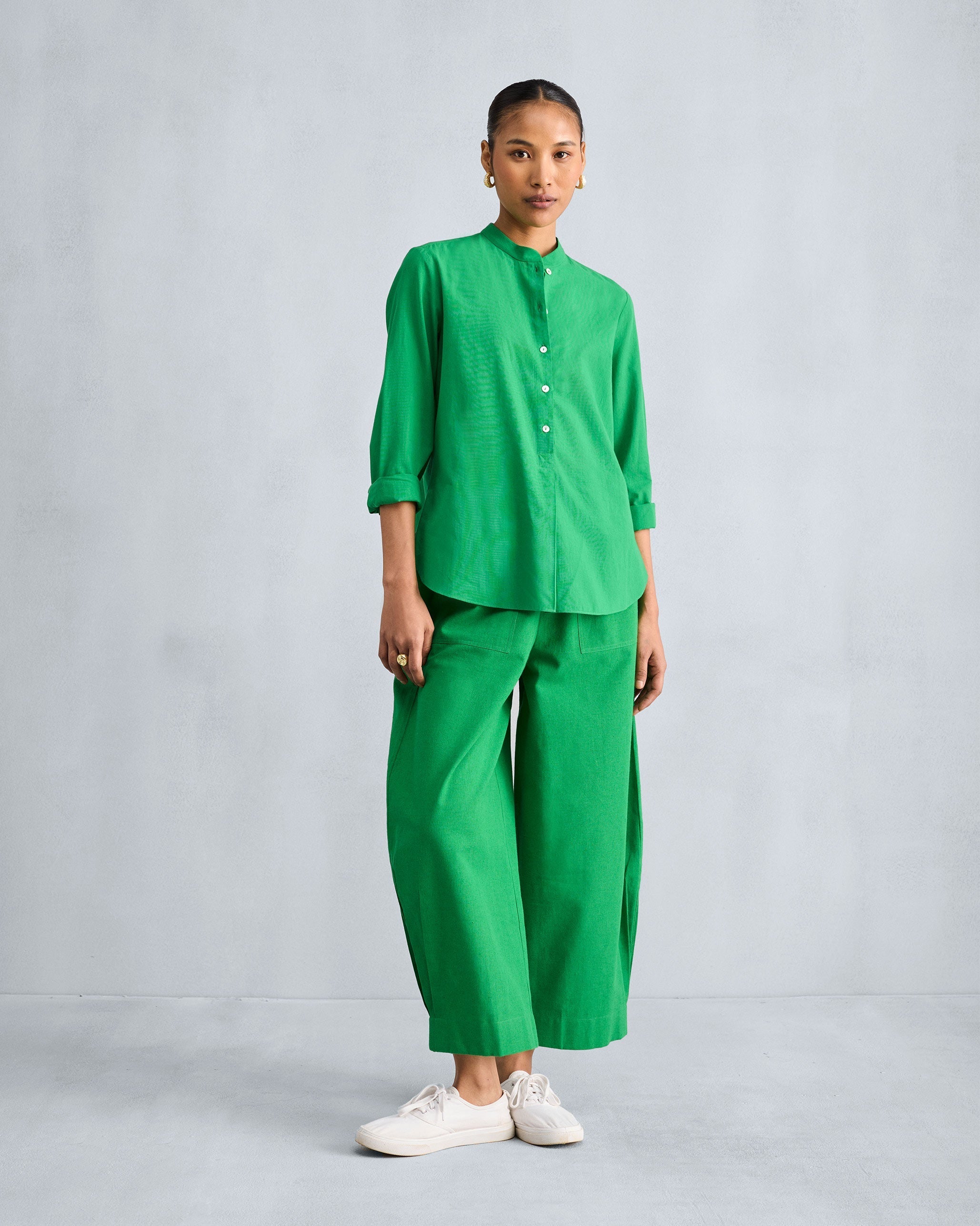 Mandarin Collar Top - Green