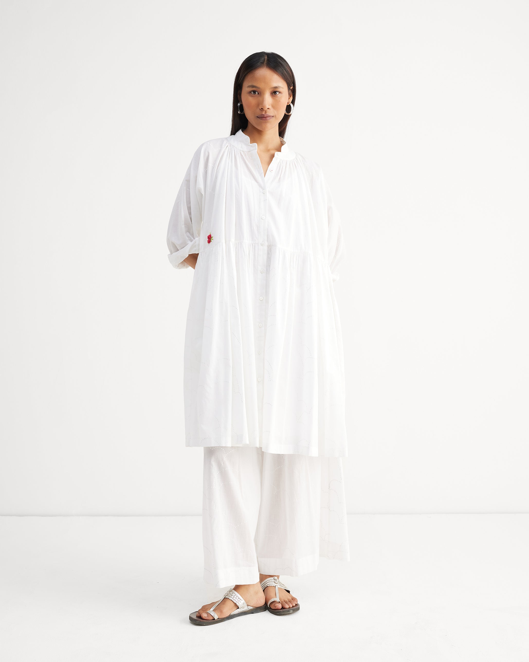 Miya Button Front Dress & Slip - White Print