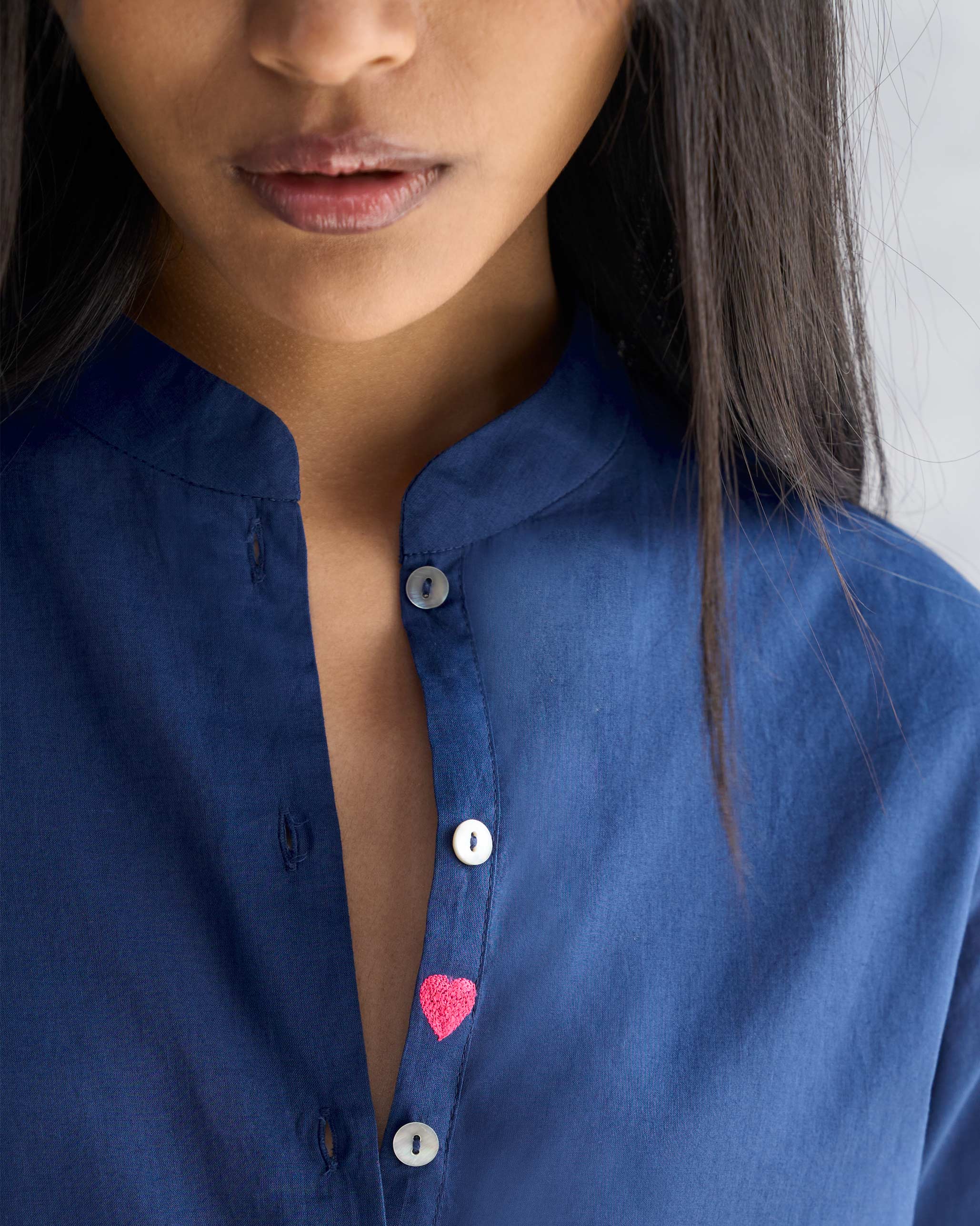 Mandarin Collar Top - Navy