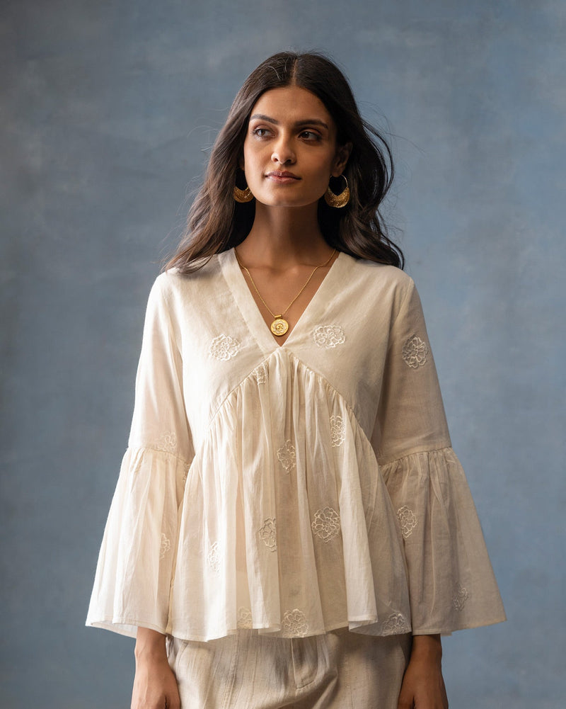 Ruffled Sleeve Top - Ivory