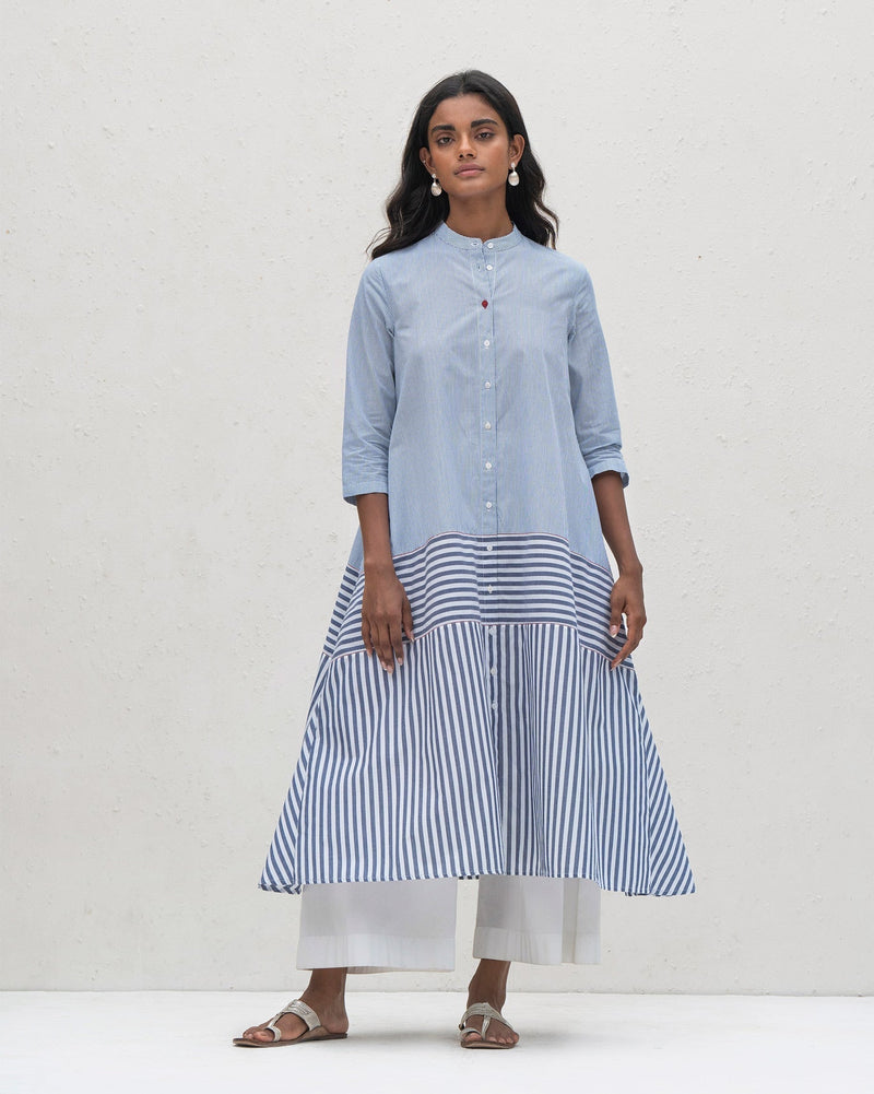 Serene Panel Kurta - Blue & White