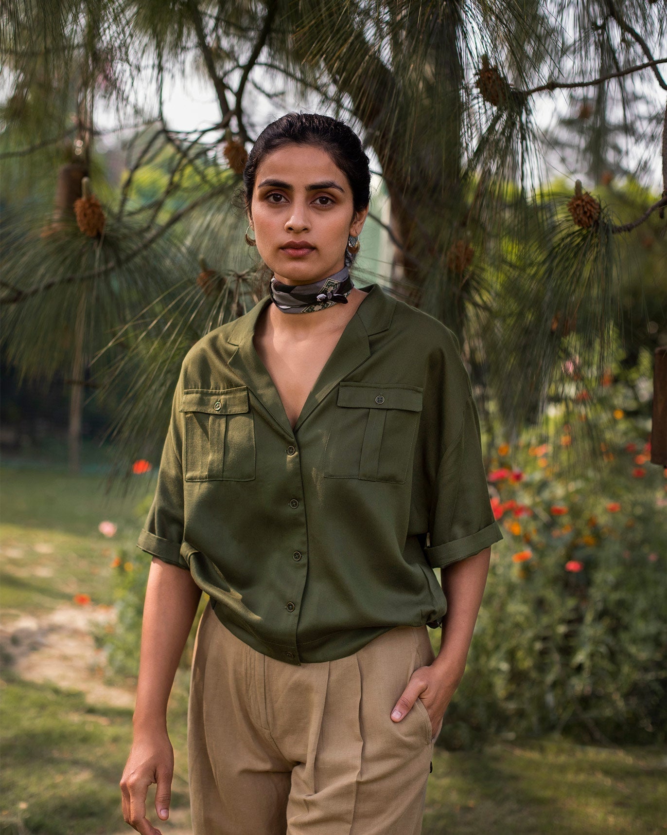 Side Pleat Shirt - Olive