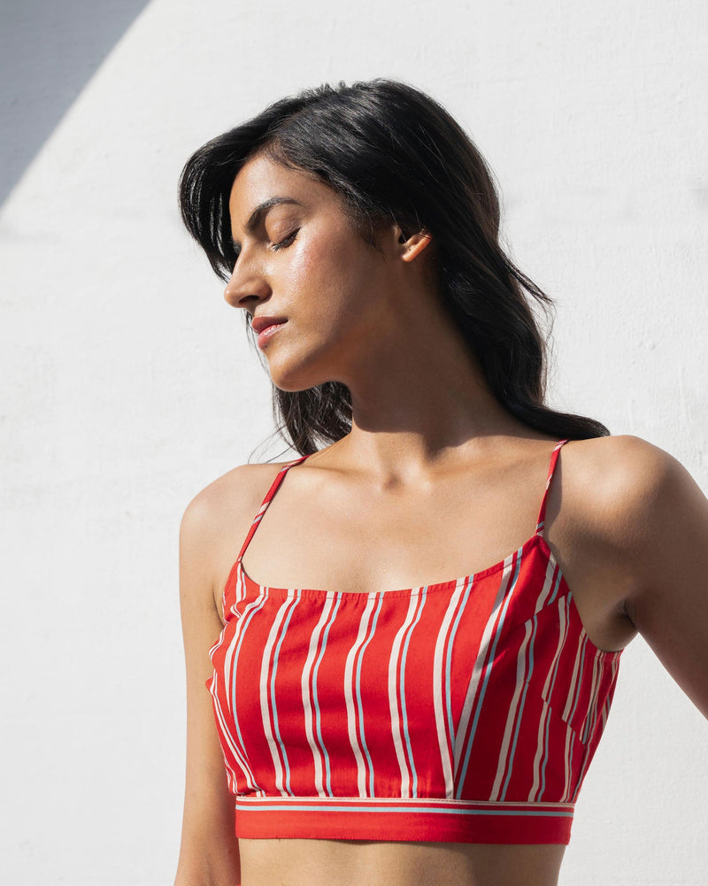 Strappy Stripe Blouse - Red