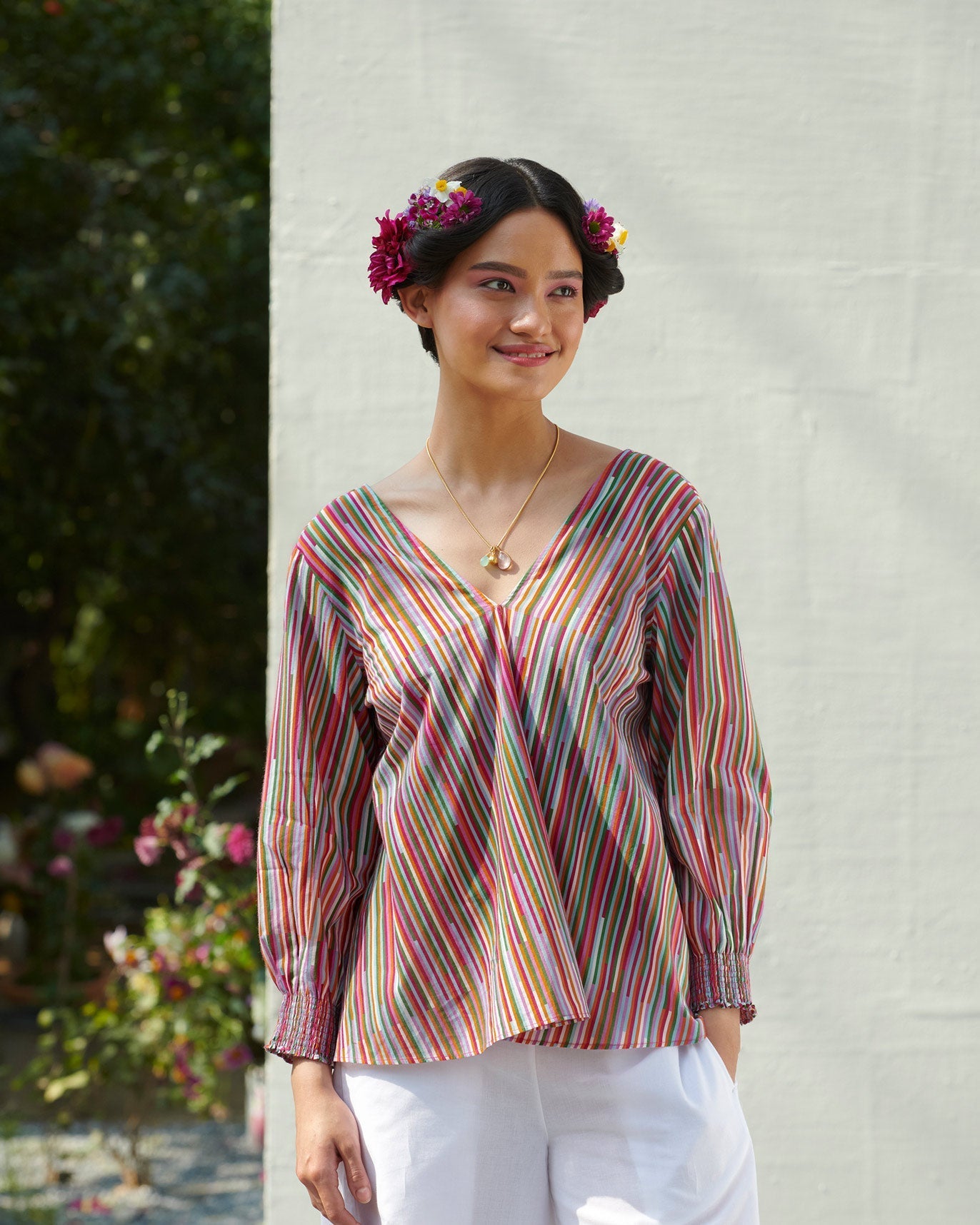 Smocked Sleeve Top - Multi Color