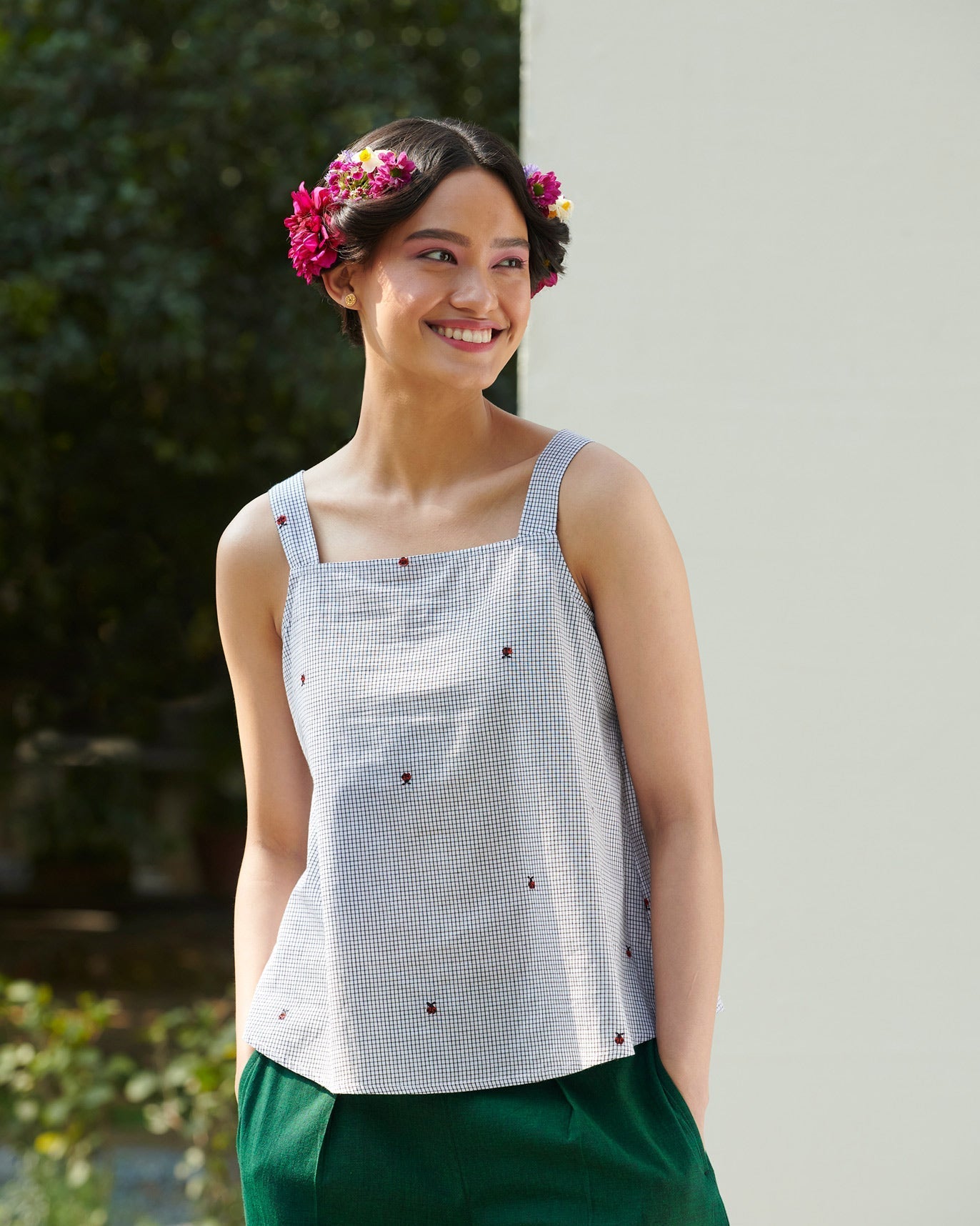 Smocked Strappy Top - White & Black