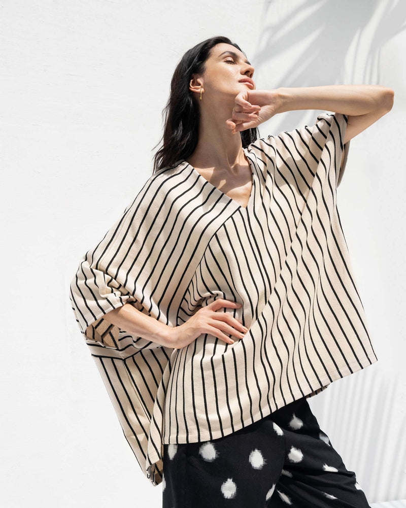 Serena Top - Beige & Black