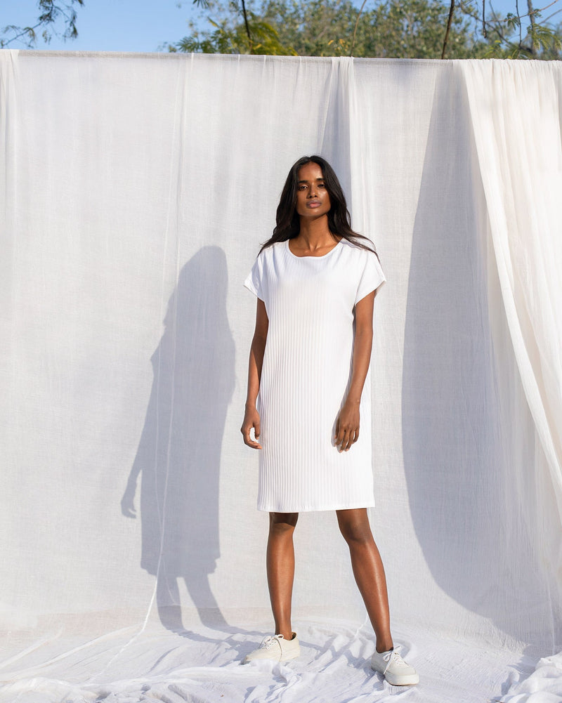 Ribbed Jersey Dress - White