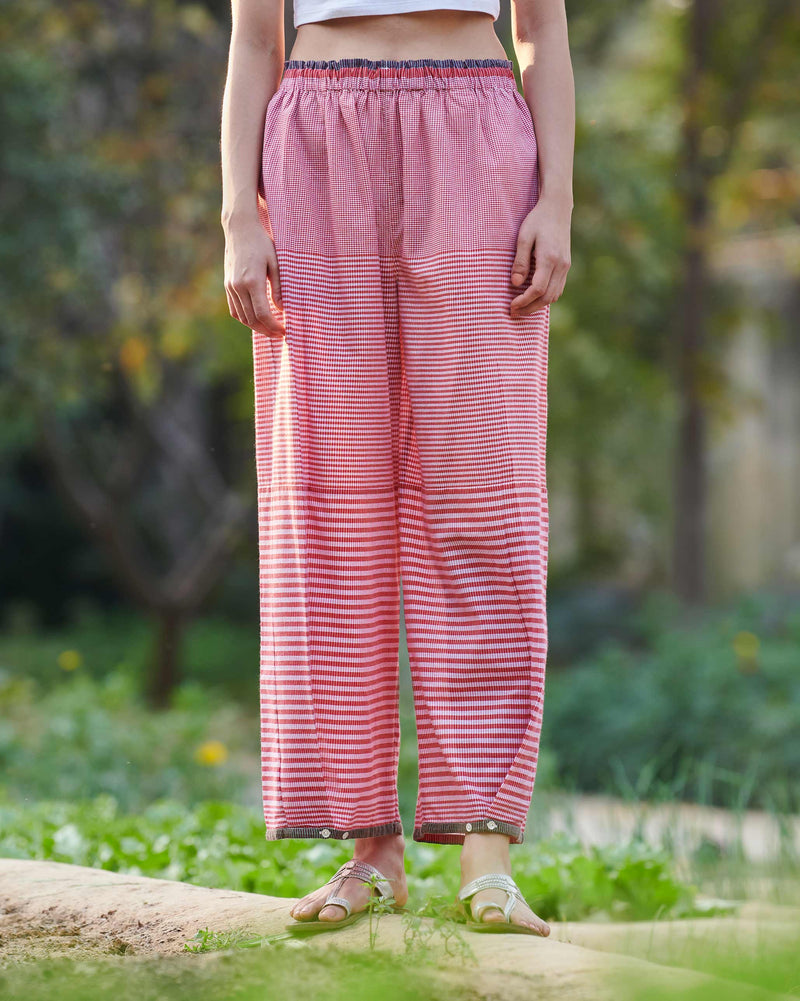 Wide Paper Bag Trousers - Red & Ivory