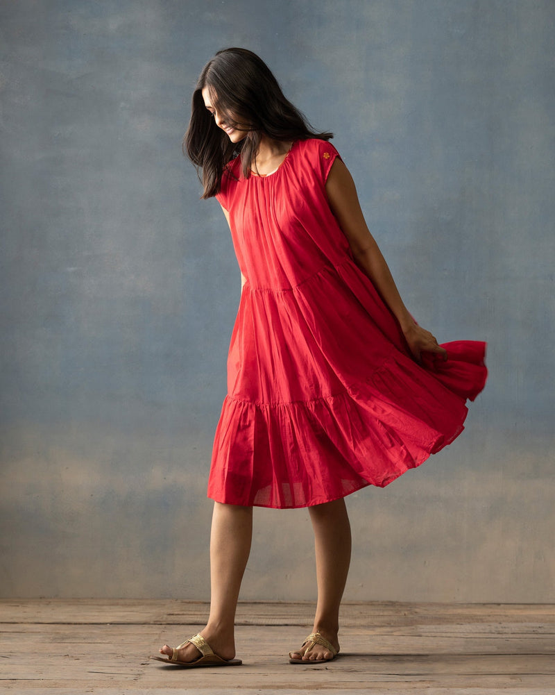 Tiered Dress with Slip - Fuchsia