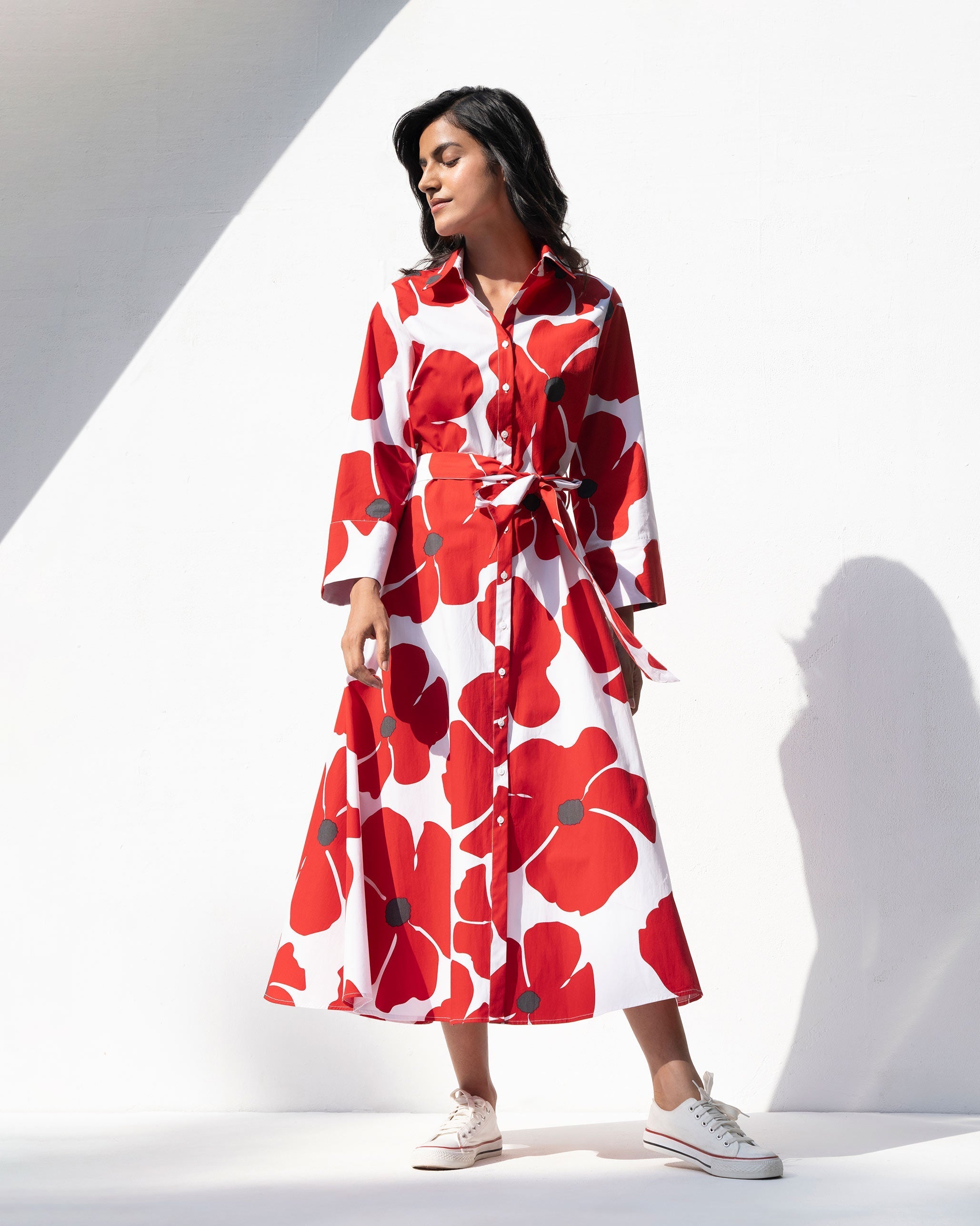 Sash Dress - White & Red